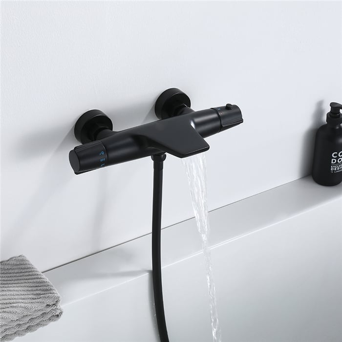 Mitigeur Thermostatique De Baignoire Robinet Cascade Pour Baignoire Robinet Noir En Laiton Design Elégant -Grohe || Hansgrohe Soldes Magasin