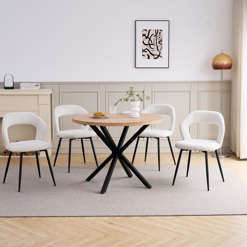 Conjunto de mesa redonda y 4 sillas marrones