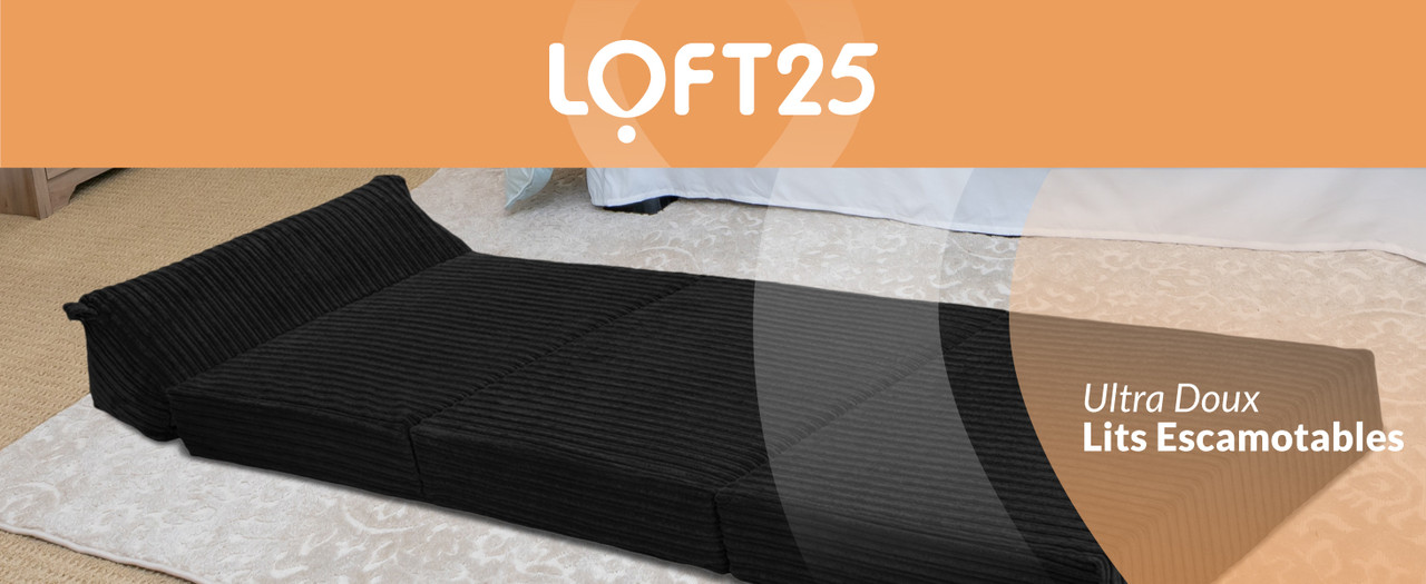 Loft 25 - Matelas Pliant Pour Salon, Matelas Pliable En Velours Côtelé Pour Adultes, 205x71x14 Cm Futon D'Intérieur Pour Dormir, Matelas D'Invité Confortable Avec Appuie-Tête - Moka