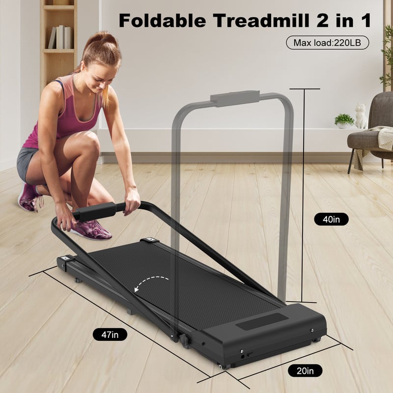Bigzzia 2 In 1 Tapis Roulant Elettrico Pieghevole,Walking Pad 10 Km/h,Tappeto Corsa Extra Large 42CM,con Telecomando E Display LCD,Telaio Rinforzato And 220LB Max Weight For Home Office Exercise Nero -Armonia Casa