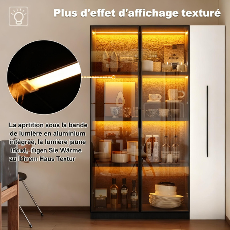 Éclairage LED chaud intégré dans les compartiments vitrés