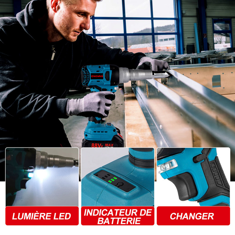 ONEVAN Riveteuse électrique avec 2 batterie et chargeur,Brushless ...