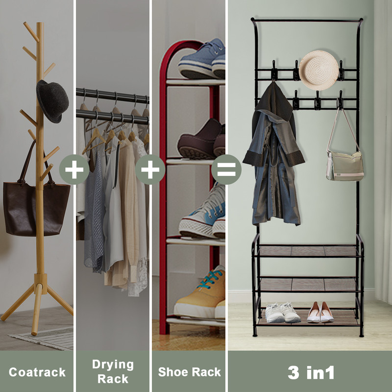 BIGZZIA Garderobenständer, 3 In 1 Garderobenständer Stabil Kleiderstange Mit 3 Schichten Schuhregal Und Abnehmbaren Haken Kleiderständer Freistehender Für Schlafzimmer Schwarz -Möbelhaus AAHKMJXYDAFdJAOAIMEbOAchaYtjpIZUujpRpTo0CnZOZUuEBrFGeka fD0UPVEanU ZJixuBPJSq ENDkfZwQFn