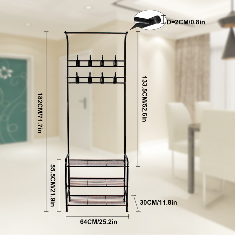 BIGZZIA Garderobenständer, 3 In 1 Garderobenständer Stabil Kleiderstange Mit 3 Schichten Schuhregal Und Abnehmbaren Haken Kleiderständer Freistehender Für Schlafzimmer Schwarz -Möbelhaus AAHKMJXYDAFdJAOAIMEbOAchaYtjpIZUujpRpTo0CnZOZVJEHygbLbCABi79SkXhjJIdL3kVuhwbNM9koK AYtj3
