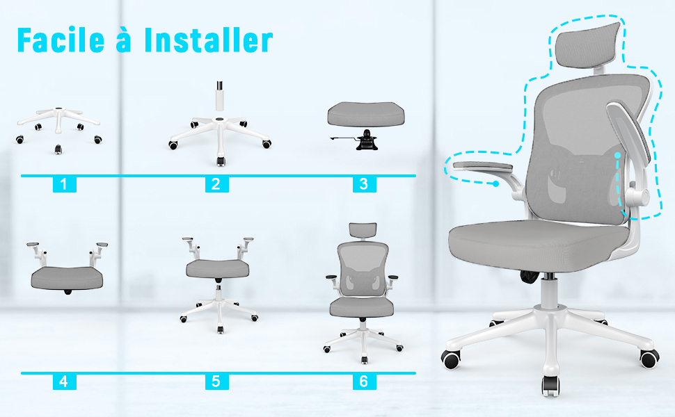 Sedia Ufficio Ergonomica SeedWave Con Supporto Lombare Adattivo Auto-Adapt - Poggiatesta Regolabile, Braccioli Ribaltabili, Grigio Chiaro - Portata 150 Kg