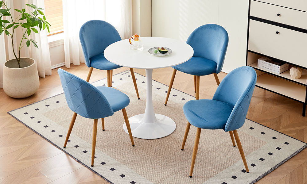 Sedia da pranzo scandinava in velluto blu