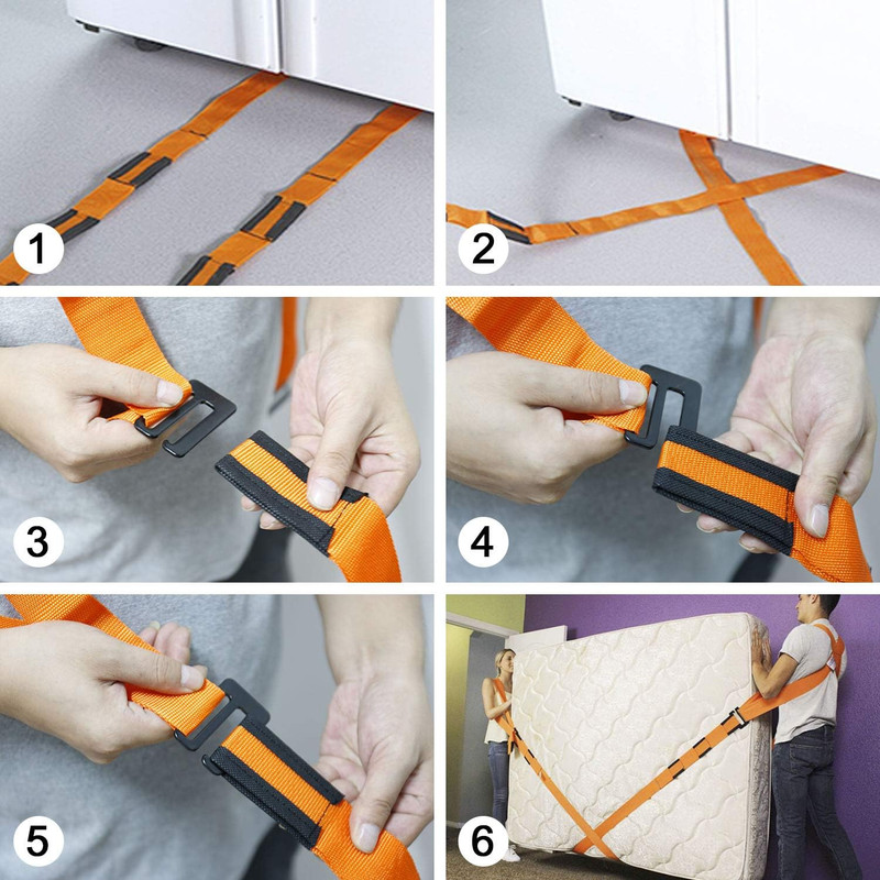 2 Sangles De Déménagement - Portage à Deux Jusqu'à 360kg - Aide Pour Meubles Lourds (Réfrigérateur, Canapé) - Orange