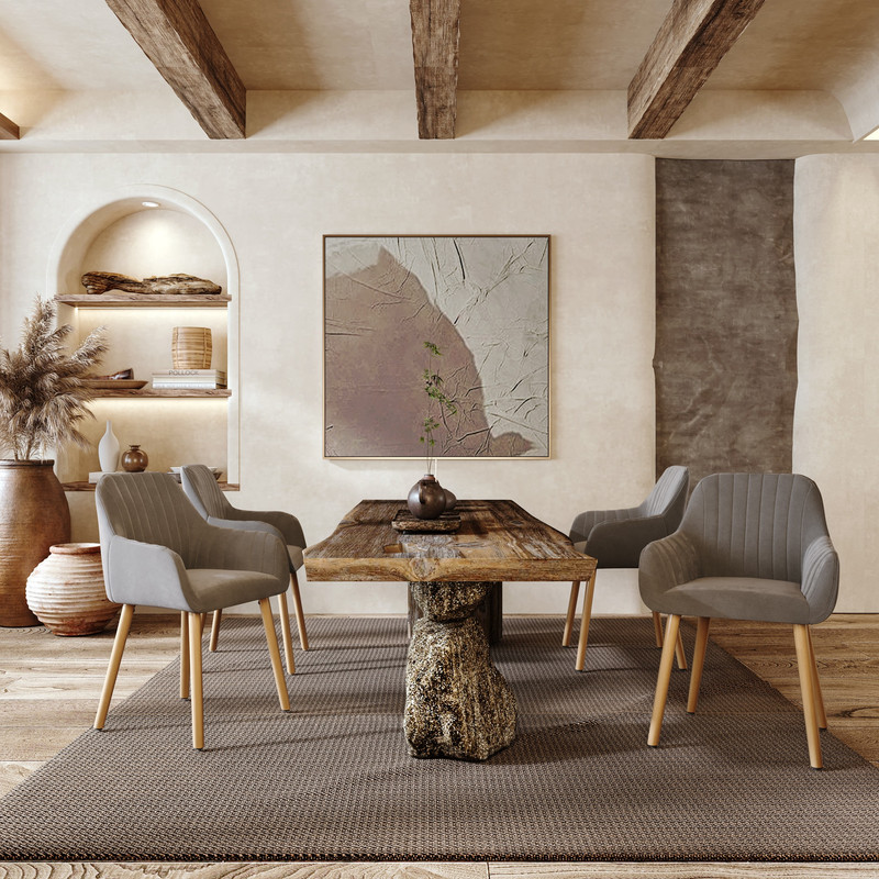 Set di 2 sedie girevoli con braccioli in velluto beige e metallo argentato