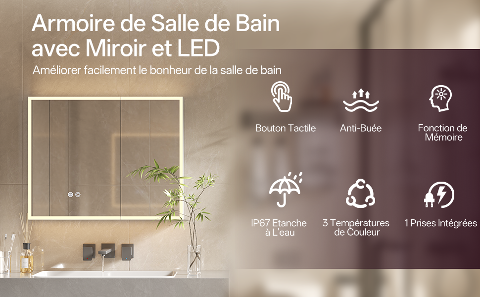 Armoire miroir LED pré-assemblée Aquawise