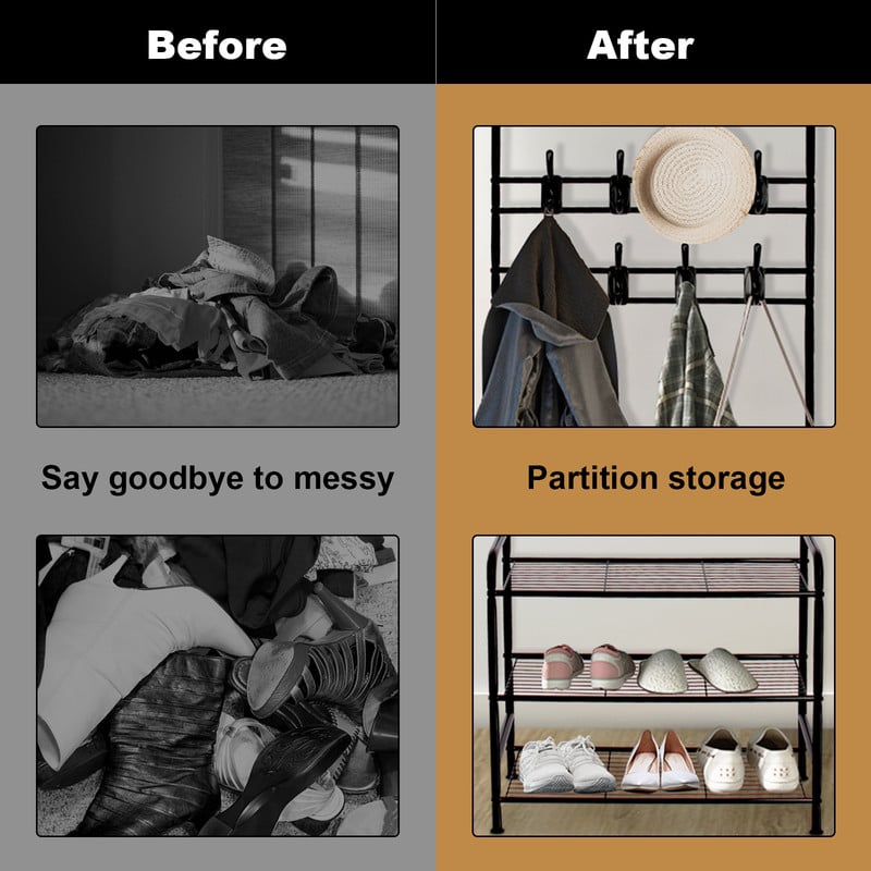 BIGZZIA Garderobenständer, 3 In 1 Garderobenständer Stabil Kleiderstange Mit 3 Schichten Schuhregal Und Abnehmbaren Haken Kleiderständer Freistehender Für Schlafzimmer Schwarz -Möbelhaus AAHKMJXYDAFdJAOAIMEbOAchaYtjpIZUujpRpTo0CnZOZZSdlY5RLstcSH9YoSV267amMHCI5M8GnyyzpIeuFLO