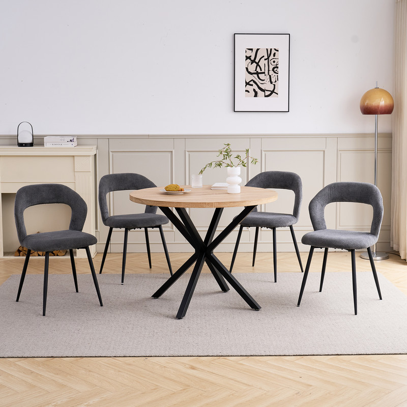 Conjunto de mesa redonda y 4 sillas marrones