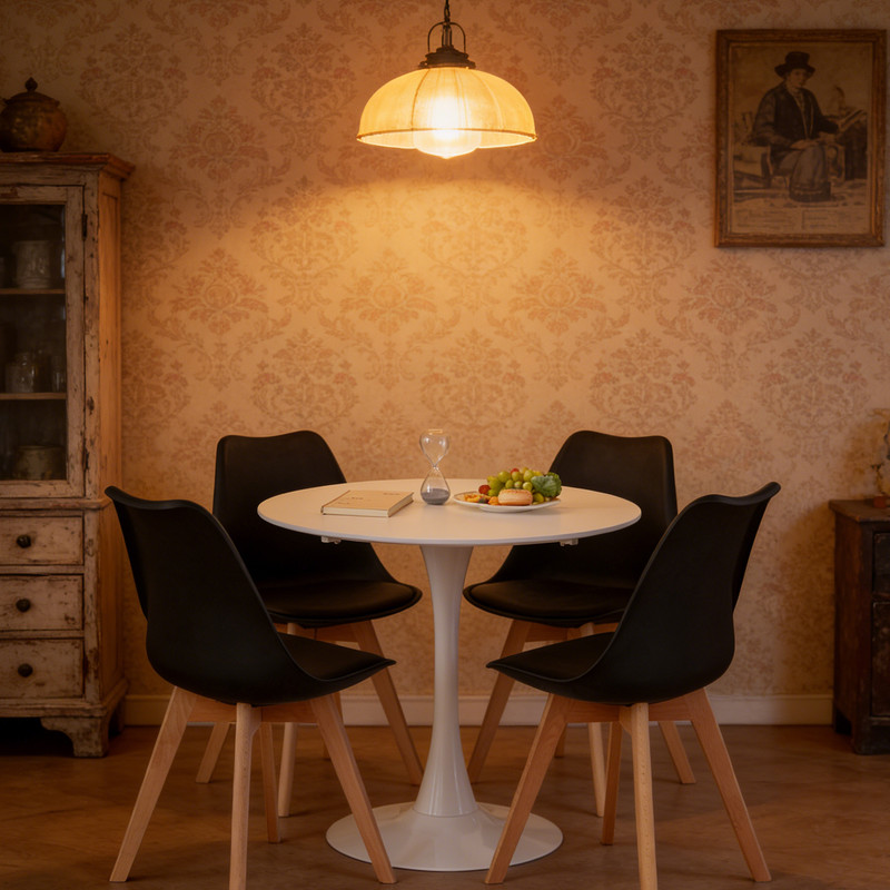 Cuisine compacte style minimaliste avec table ronde