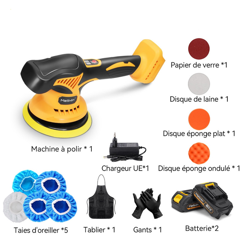 Polisseuse De Voiture Sans Fil HERZO - 150 Mm, 6 Vitesses, 2 Batteries 21V, Kit Complet