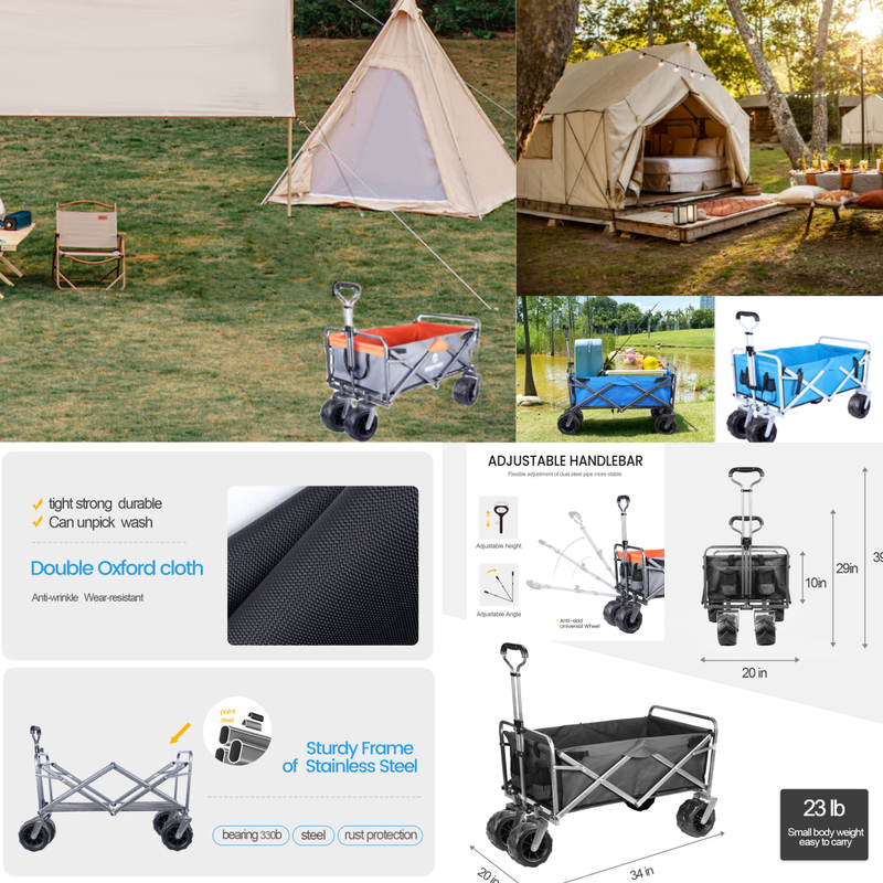 Chariot De Jardin Pliable Avec 4 Roues Transport Charge 150 Kg Chariot Pliant De Plage Chariot à Main De Transport-Bleu Ciel -Promos Botani Pro Boutique