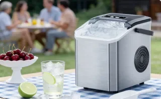 Glace en 6–8 minutes 6–8 minutes par cycle Production de 15 kg de glace par 24 h 9 pièces par cycle Réservoir d'eau de 1,3 L Rendement de glace optimal à 100 %