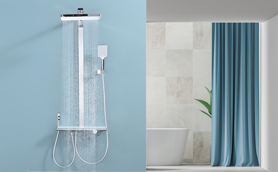 Système de douche thermostatique BS371 chrome / blanc - avec pomme de douche  et douchette à main - design