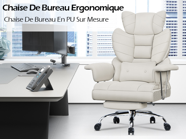 Siege Ergonomique Chaise Bureau Ergonomique CASTLOVE - Dossier Haut Réglable, Accoudoirs Rabattables, Tissu Beige, 150kg Chaise Bureau Dossier Haut Accoudoirs Rabattables 150kg
