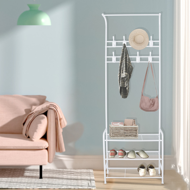 BIGZZIA Garderobenständer, 3 In 1 Garderobenständer Stabil Kleiderstange Mit 3 Schichten Schuhregal Und Abnehmbaren Haken Kleiderständer Freistehender Für Schlafzimmer Weiß -Möbelhaus AAHKMJXYDAFdJAOAIMEbOAchaYtjpIZUujpRpTo0CnZOZbO3ajjPsa