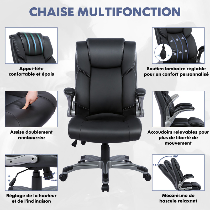 Fauteuil de bureau Gamer Clovis en similicuir Noir / Bleu | 315478