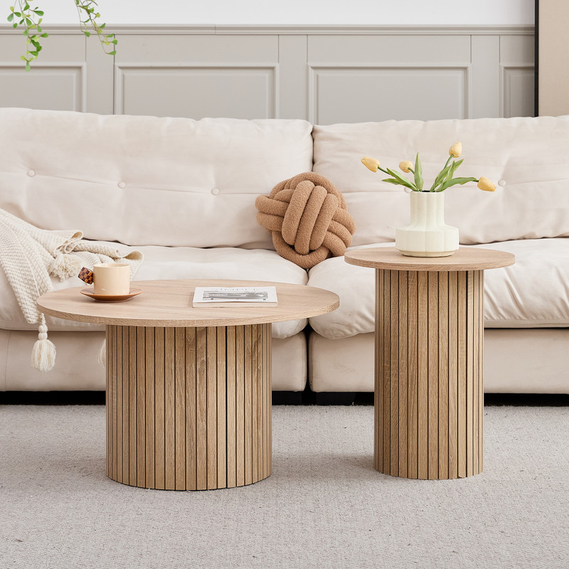 Tables basses rondes modernes effet bois clair