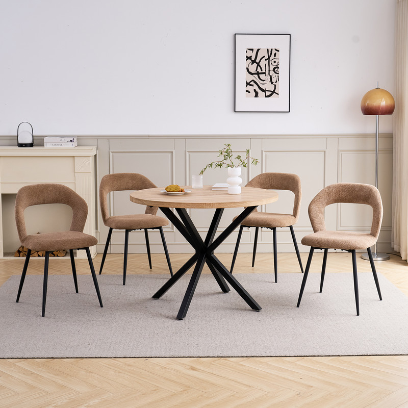 Conjunto de mesa redonda y 4 sillas marrones