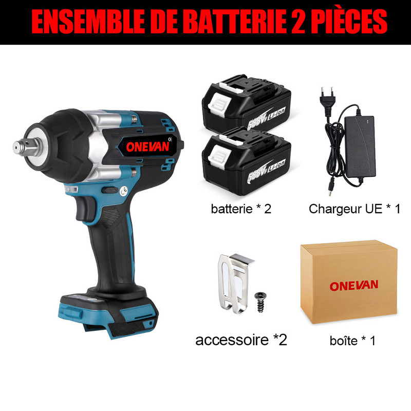 Clé à Chocs Sans Fil Brushless électrique, 1800Nm 1/2 Pouces, Boulonneuse A Choc Convient Pour Batterie 18V Makita - Avec 2 Batteries -Outils Électriques