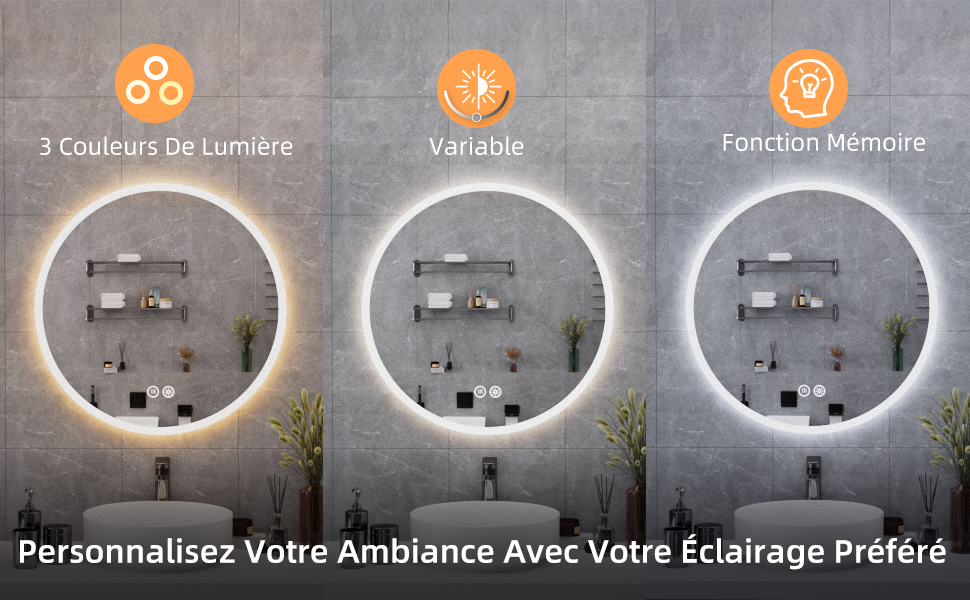 Détails miroir led rond anti-buée