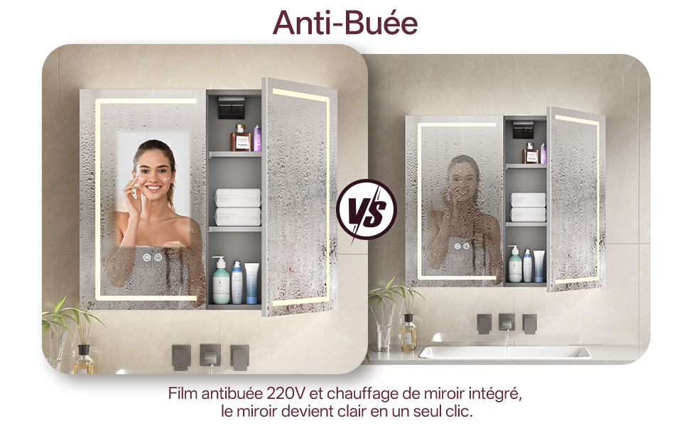 Prise et USB intégrés armoire de toilette