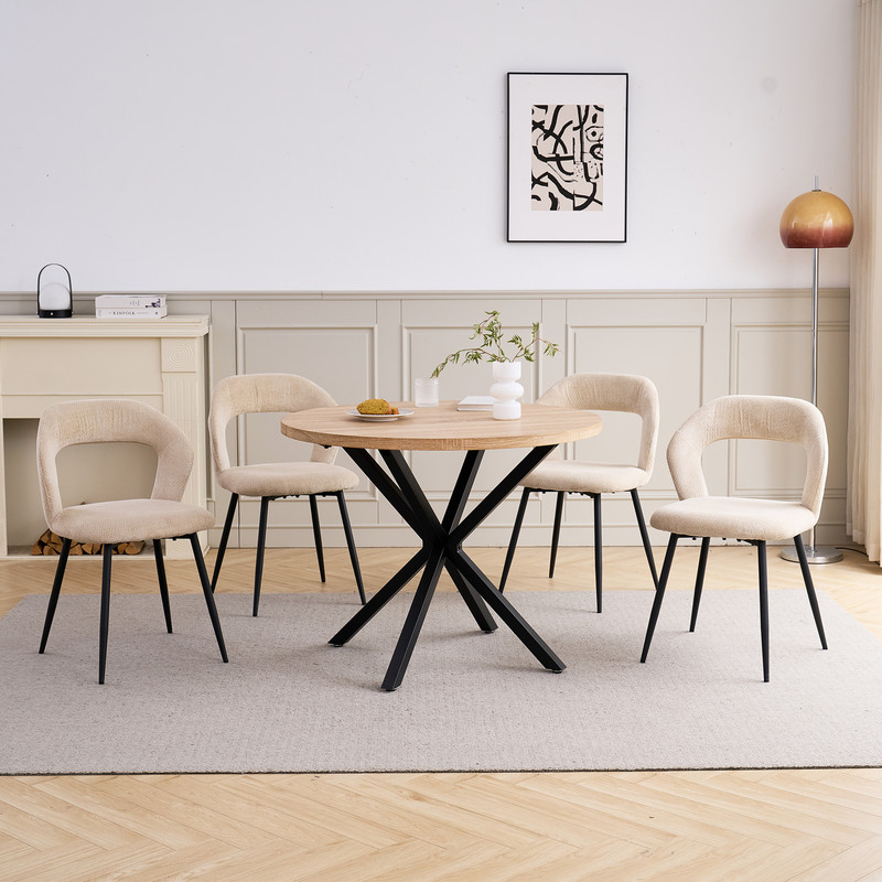 Conjunto de mesa redonda y 4 sillas marrones