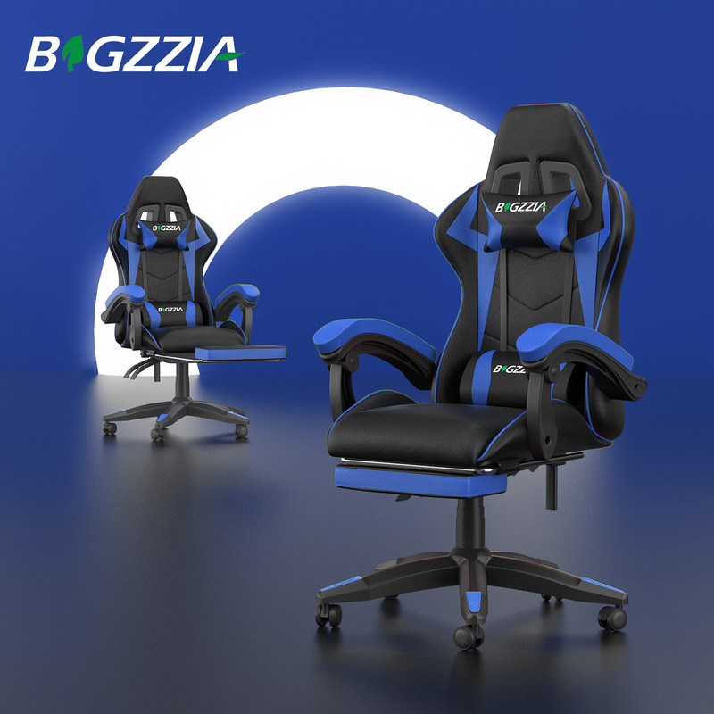 Chaise Gaming Avec éclairage LED Effets BIGZZIA, Avec Lombaire Et Appui Tete Appui Dossier Hauteur Reglable Noir