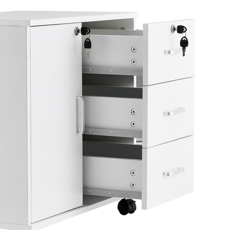 Mobile File Cabinet 40x60x57cm Lockable Cabinet and 3 Drawer Lateral Filing Cabinet for Documents Printer Stand Home Office White