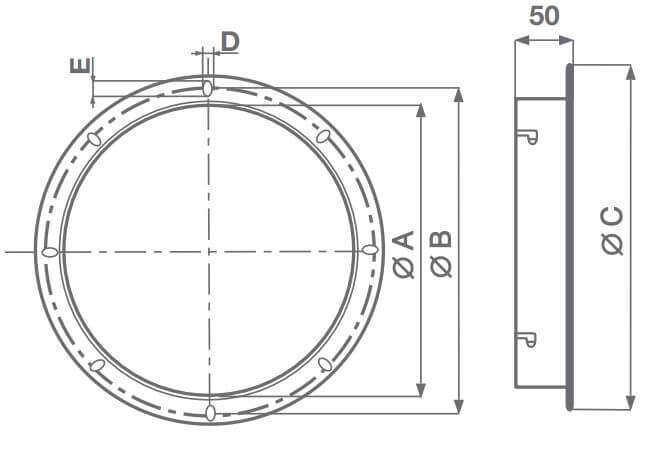 Dimensions MPC-FL Vortice connector flange