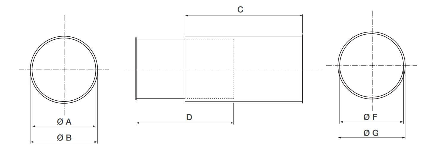 Dimensions telescopic wall duct TWRH
