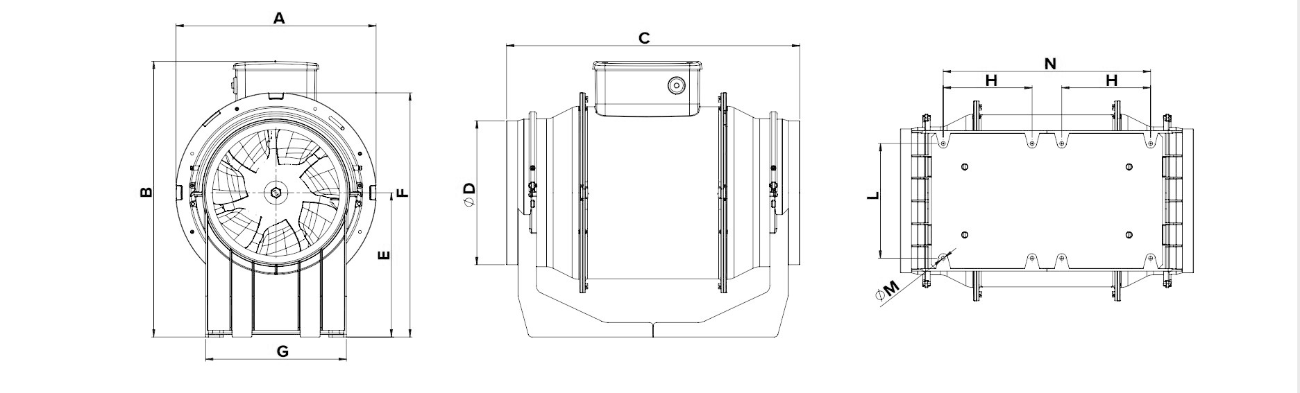 Lineo 250 inline fan dimensions