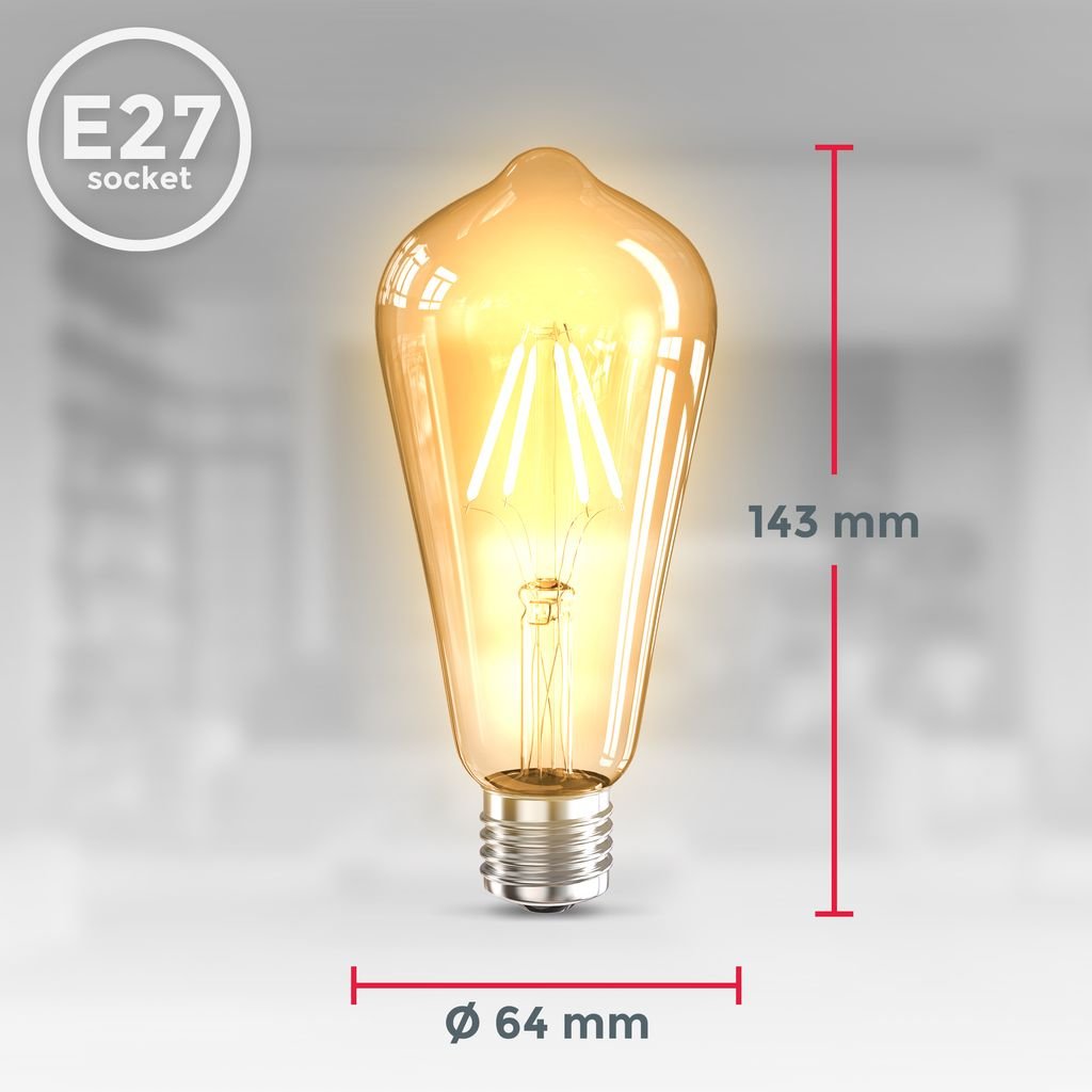 Lot de 2 Ampoules à filament LED Edison, culot E27, 470 lumens
