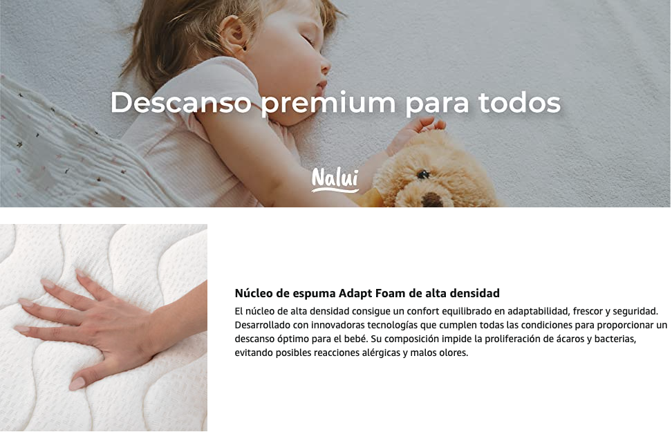 Nalui - Colchón Cuna Baby One, Certificado Oeko-Tex®, Altura ± 12cm, Hecho en España 70x140 cm + Protector Tencel