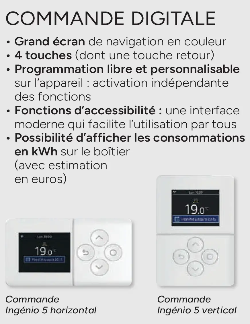 Boîtier de commande digitale du radiateur Thermor Ingénio 5 Vertical