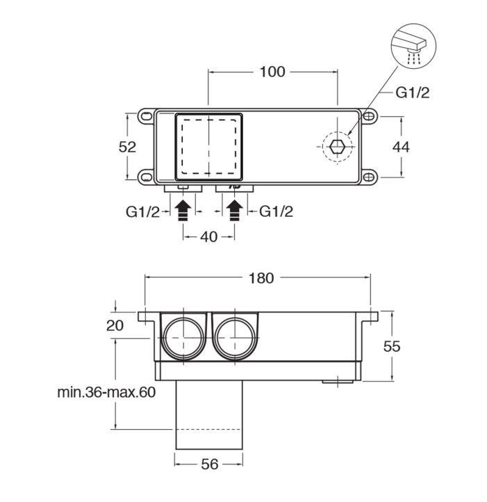 Dimensions Mécanisme box encastrées poignée Gauche