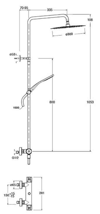 Schéma technique de la colonne de douche thermostatique