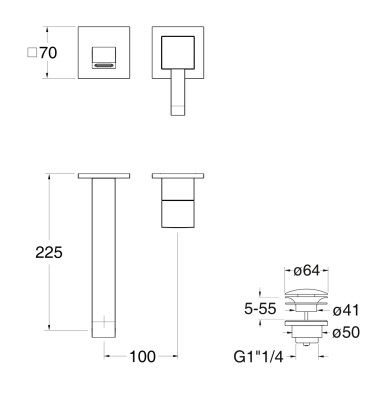 Schéma technique mitigeur lavabo QUADRI