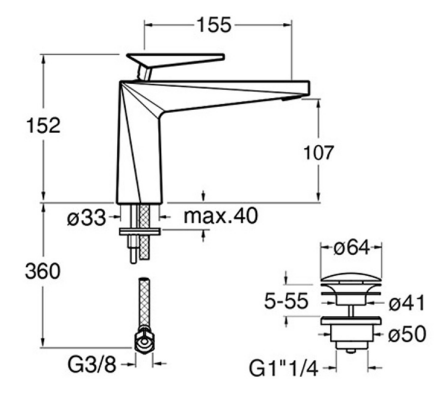 Schéma technique du mitigeur lavabo