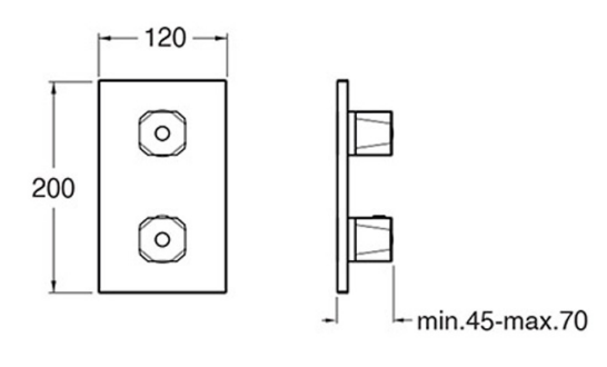 Schéma technique de la Façade thermostatique encastrée 2 sorties