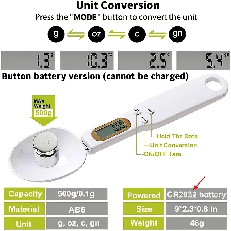 accumeasure digital kitchen scale spoon lcd display 0 1g 500g precision battery powered ideal for cooking baking and portion control details 4