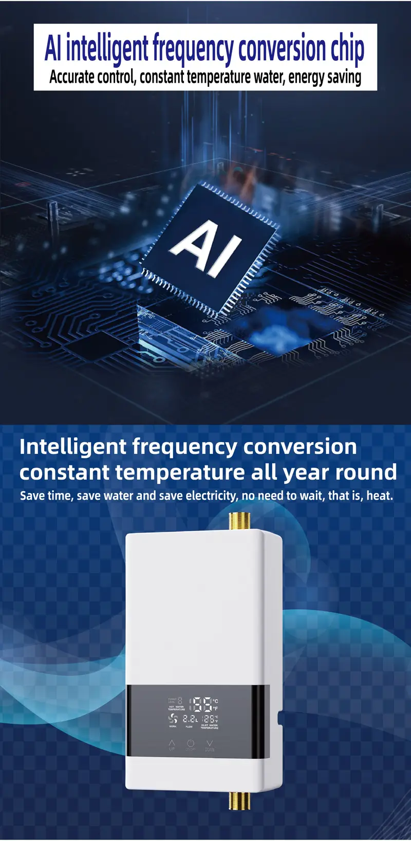 1pc mini electric water heater without water tank us three phase 220v 6000w led display screen with remote control instant constant temperature water and electricity separation safe and energy saving easy to install air switch required details 9