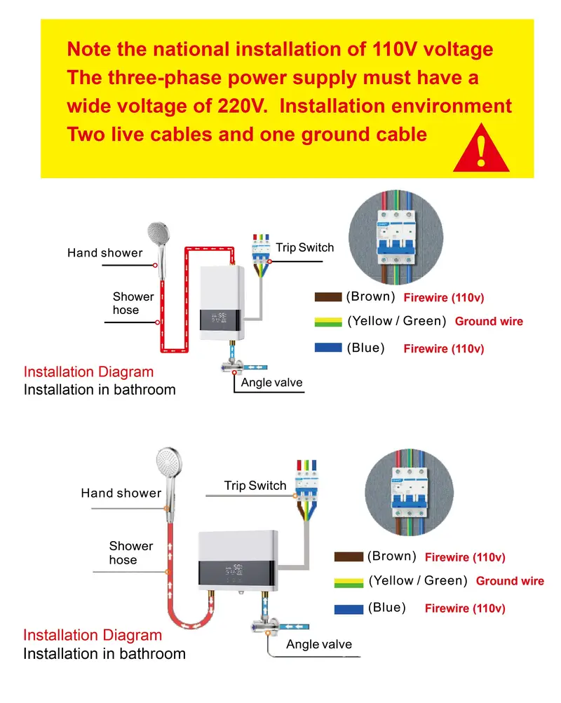 1pc mini electric water heater without water tank us three phase 220v 6000w led display screen with remote control instant constant temperature water and electricity separation safe and energy saving easy to install air switch required details 19