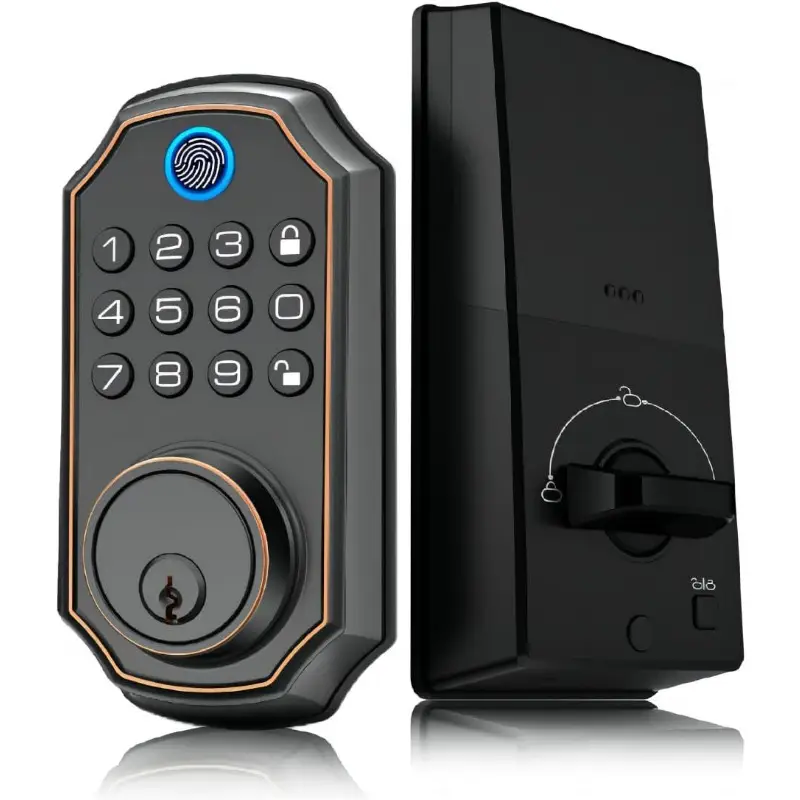 verrou intelligente avec digitale & code pin, clé de secours, codes invités, verrouillage automatique - sans fil, guidance vocale