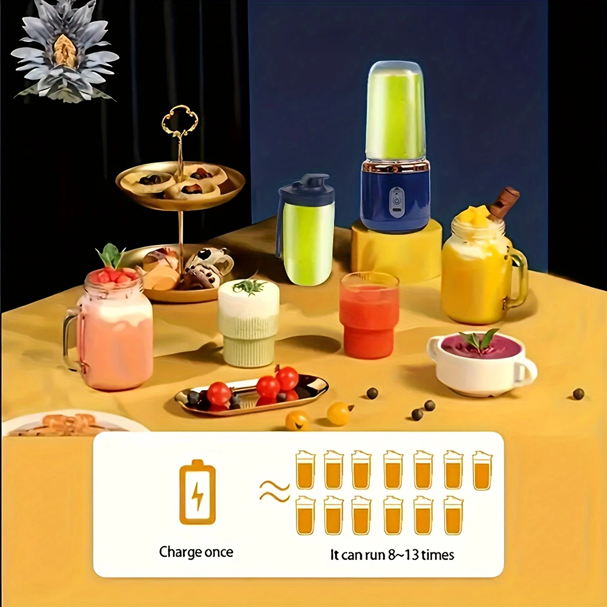 400ml portable electric juicer blender cup wireless rechargeable   mixer with 6 blade dual cup for smoothies vegetables and fruits push button control usb c charging food grade abs non heating 1500mah lithium battery details 7