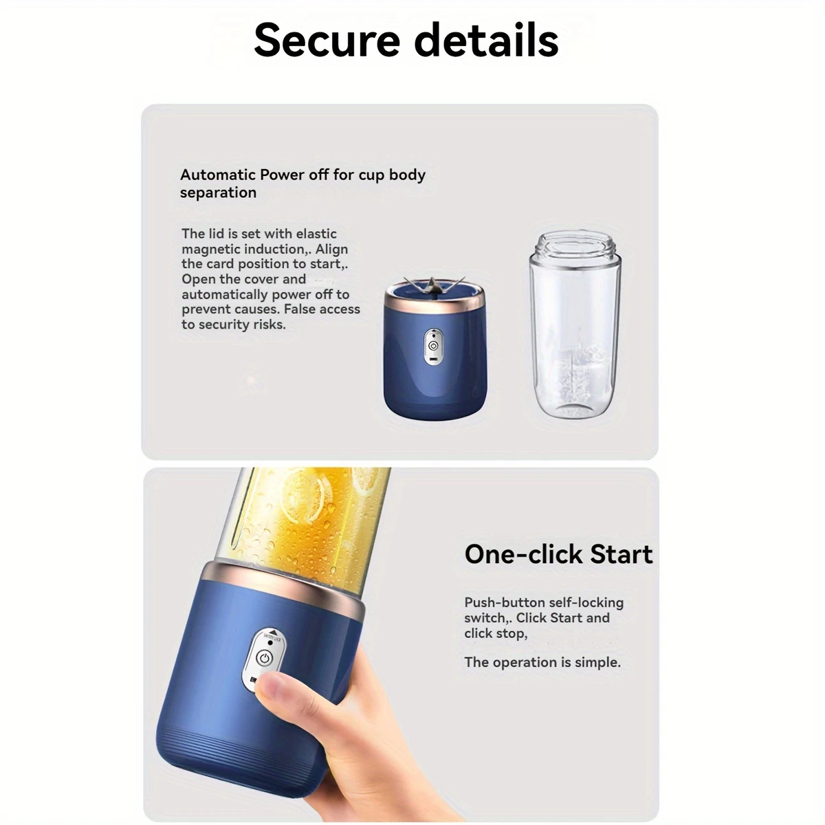 400ml portable electric juicer blender cup wireless rechargeable   mixer with 6 blade dual cup for smoothies vegetables and fruits push button control usb c charging food grade abs non heating 1500mah lithium battery details 6