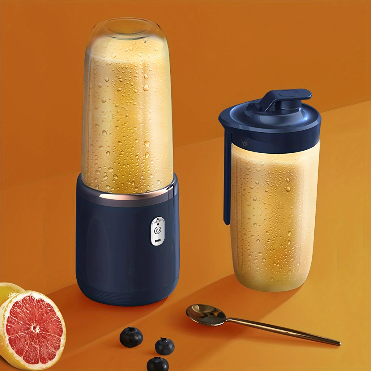 400ml portable electric juicer blender cup wireless rechargeable   mixer with 6 blade dual cup for smoothies vegetables and fruits push button control usb c charging food grade abs non heating 1500mah lithium battery details 1