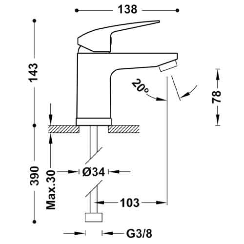 Grifo Monomando Lavabo Base Plus TRES